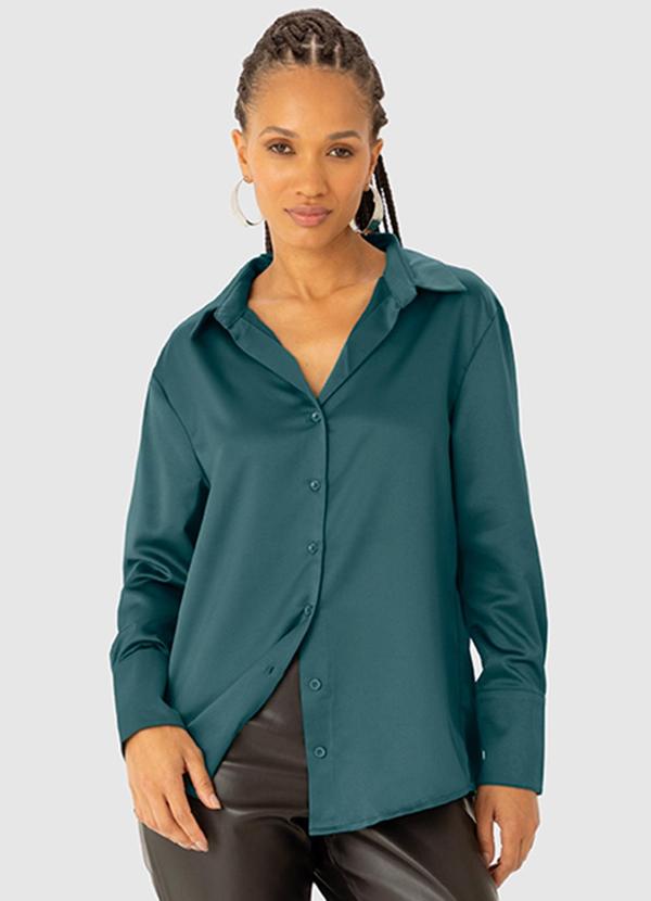 Enfim - Camisa Ampla em Cetim Verde