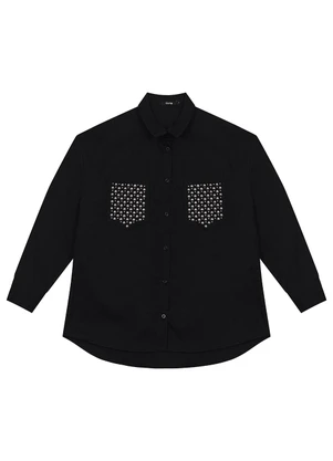 Enfim - Camisa Ampla em Tricoline Preto - ENFIM