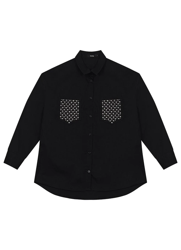 Enfim - Camisa Ampla em Tricoline Preto