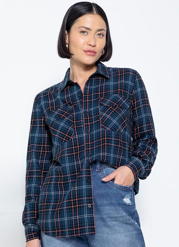 Camisa Ampla Feminina Xadrez Azul Enfim