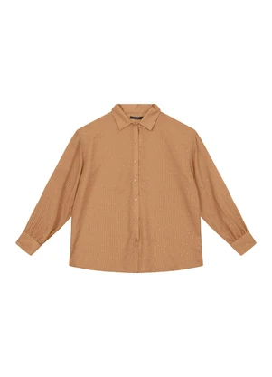 Enfim - Camisa Ampla Listrada com Brilho Caramelo - ENFIM