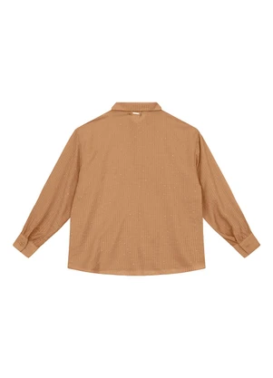 Enfim - Camisa Ampla Listrada com Brilho Caramelo - ENFIM