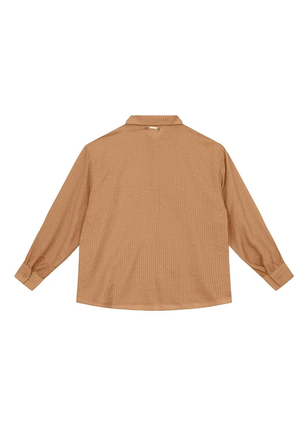 CAMISA AMPLA LISTRADA COM BRILHO CARAMELO - ENFIM
