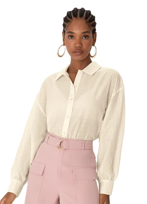 Enfim - Camisa Ampla Listrada com Brilho Off White - ENFIM