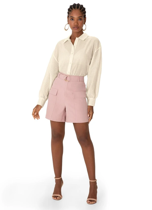 CAMISA AMPLA LISTRADA COM BRILHO OFF WHITE - ENFIM