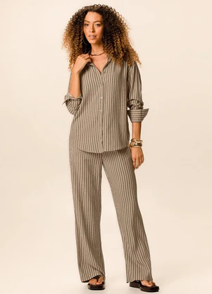 Malwee - Camisa Ampla Listrada Taupe - MALWEE