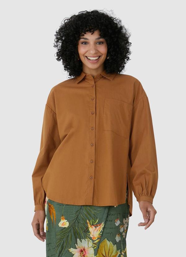 Malwee - Camisa Ampla Tricoline Marrom