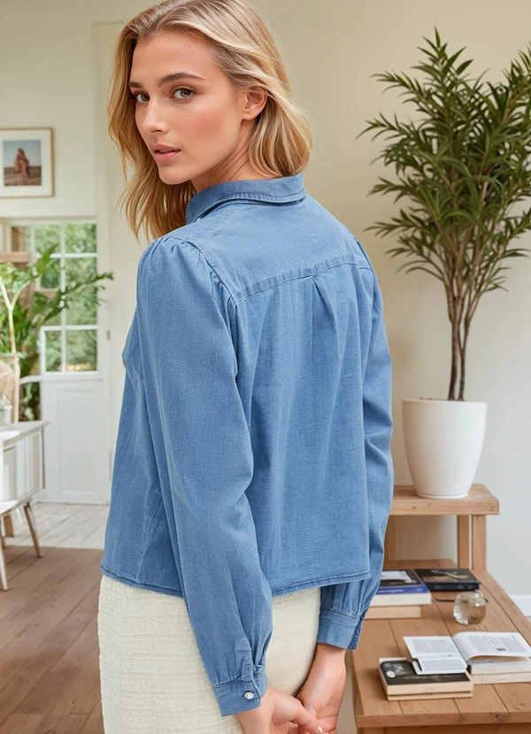 bonprix - Camisa Azul em Jeans Leve 2