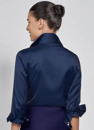 Principessa - Camisa de Cetim Azul Marinho Jussara - PRINCIPESSA