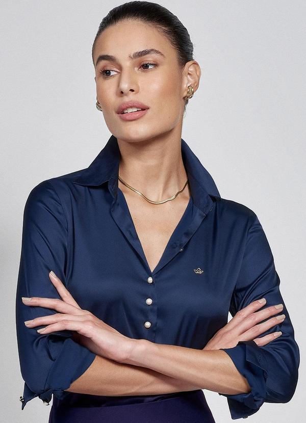 Principessa - Camisa Azul Feminina de Cetim Jussara 1