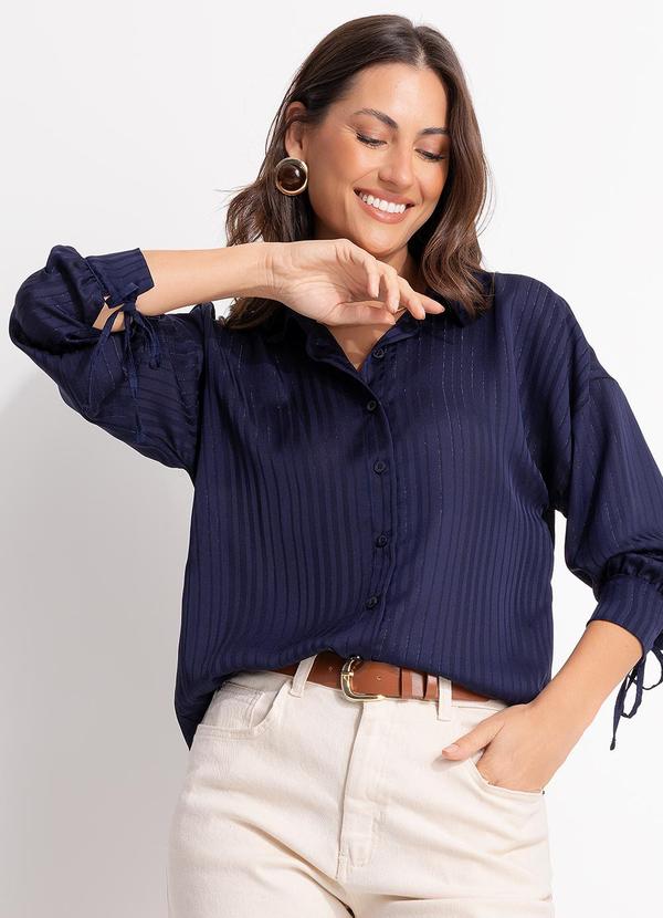 Camisa (Azul Marinho) em Chiffon