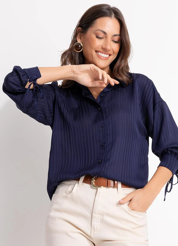 Quintess - Camisa Azul Marinho em Chiffon