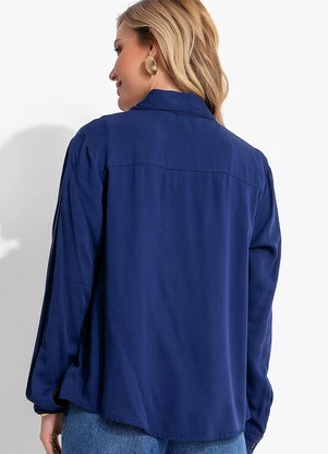 Quintess - Camisa Azul Marinho em Viscose Plana Sarjada - QUINTESS