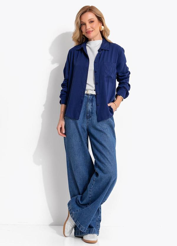 Quintess - Camisa Azul Marinho em Viscose Plana Sarjada 3