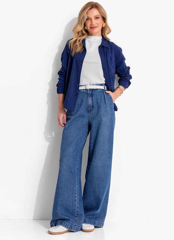 Quintess - Camisa Azul Marinho em Viscose Plana Sarjada 4