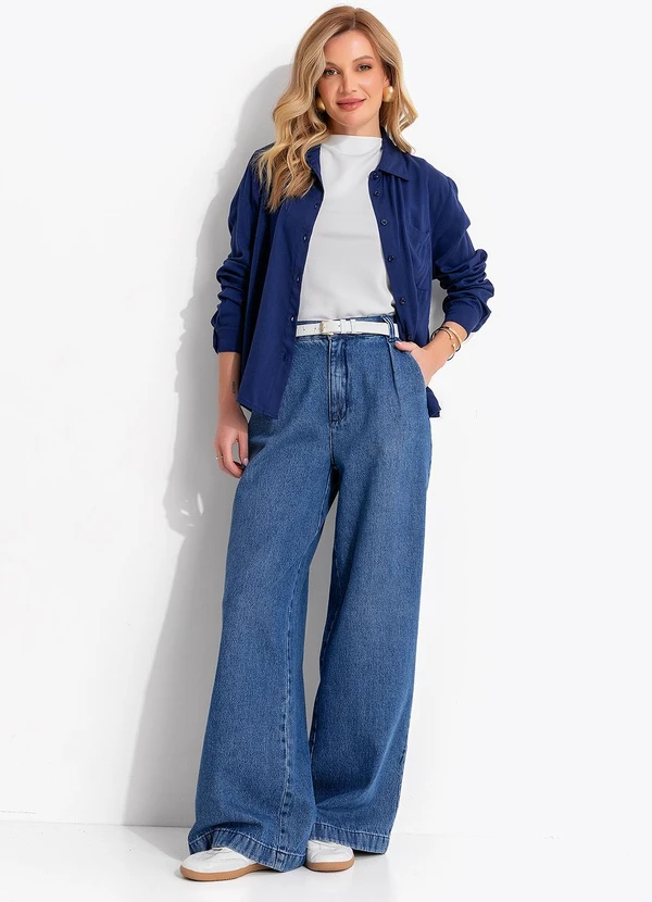 Quintess - Camisa Azul Marinho em Viscose Plana Sarjada 4