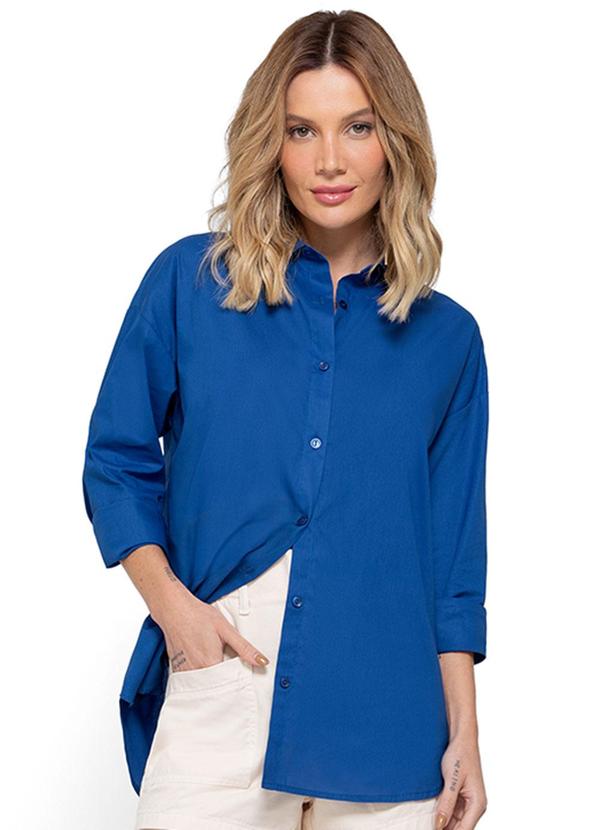 Enfim - Camisa Azul Royal Oversized em Tricoline
