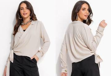 Camisa Bege Claro em Viscose Plana Sarjada