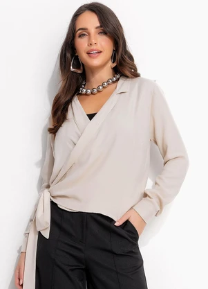 Quintess - Camisa Bege Claro em Viscose Plana Sarjada - QUINTESS