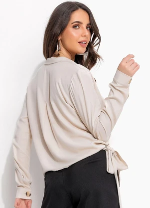Quintess - Camisa Bege Claro em Viscose Plana Sarjada - QUINTESS