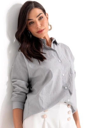 Quintess - Camisa Cinza Claro em Alfaiataria. - QUINTESS