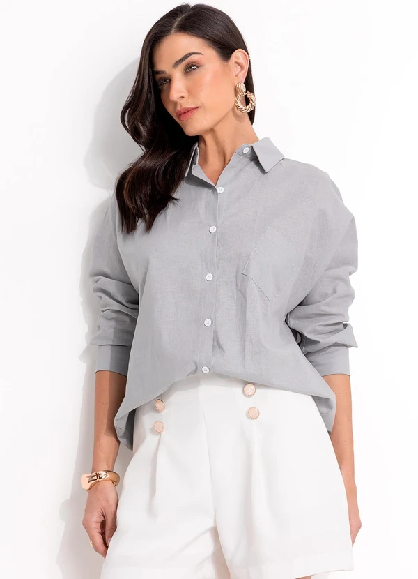 Quintess - Camisa Cinza Claro em Alfaiataria. 6