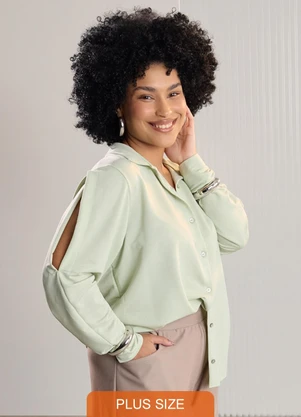 Lunender Mais Mulher - Camisa com Aberturas Plus Size Verde - LUNENDER MAIS MULHER