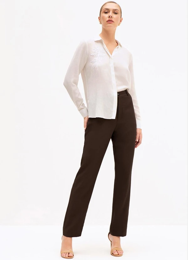 Principessa - Camisa Comfy em Viscose com Bordado Floral Off White Gisandra 3