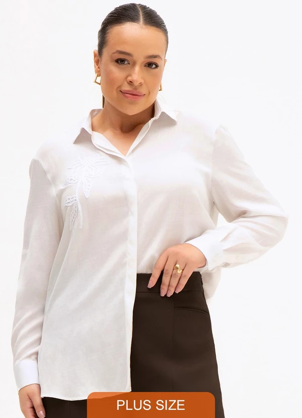 Principessa - Camisa Comfy em Viscose com Bordado Floral Off White Gisandra 6