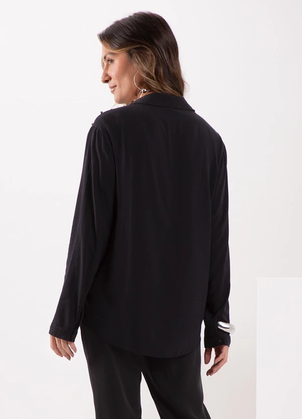 Lunender - Camisa com Botões e Aplicações nos Ombros Preto 2