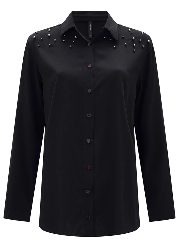 Lunender - Camisa com Botões e Aplicações nos Ombros Preto 4