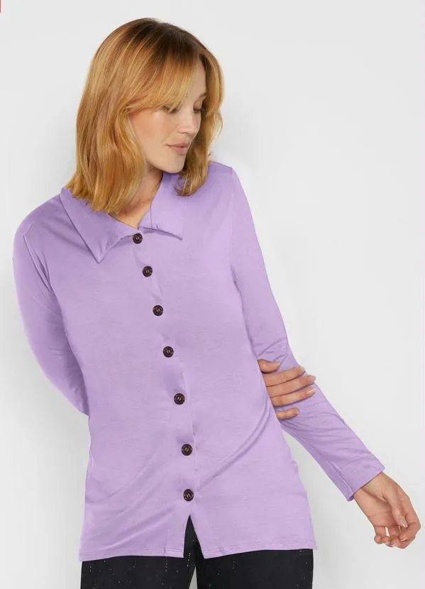 bonprix - Camisa com Botões Lilás