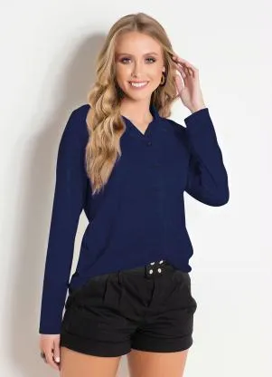 Moda Pop - Camisa com Botões Marinho - MODA POP