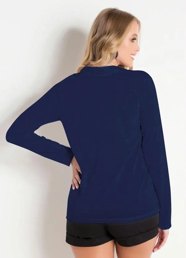 Moda Pop - Camisa com Botões Marinho 2