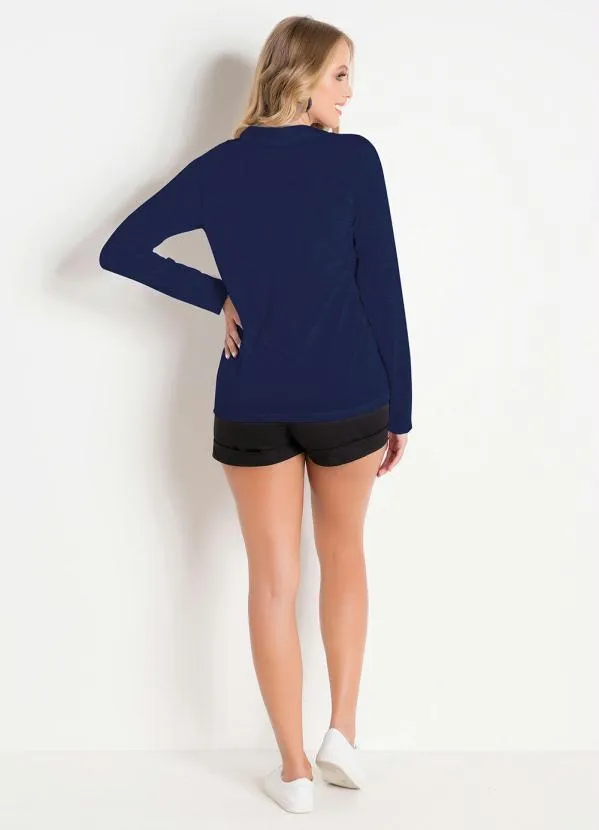 Moda Pop - Camisa com Botões Marinho 4