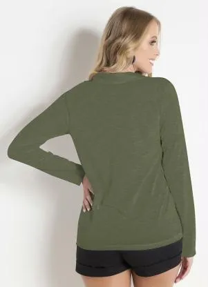 Moda Pop - Camisa com Botões Verde Militar - MODA POP
