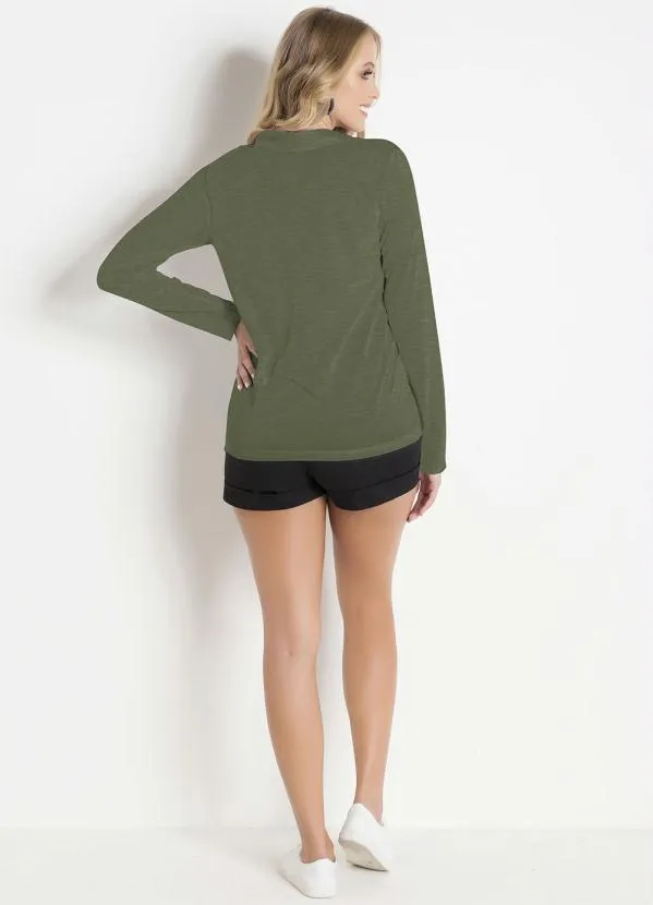 Moda Pop - Camisa com Botões Verde Militar 4