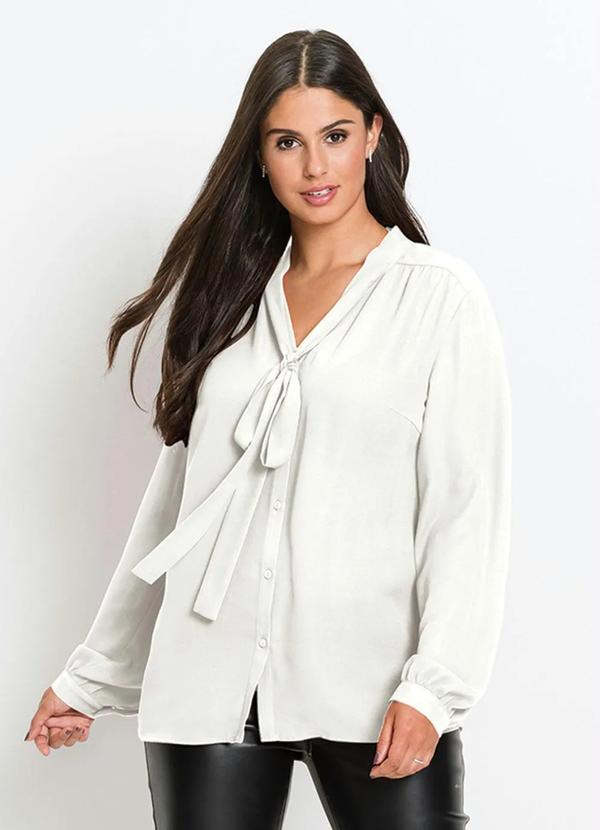 bonprix - Camisa com Gola Laço Off White 5