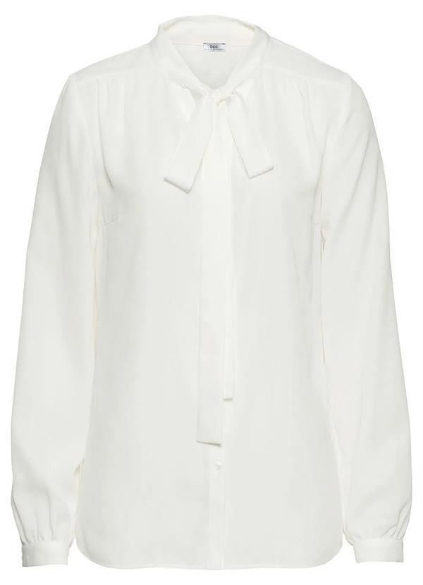 bonprix - Camisa com Gola Laço Off White 8