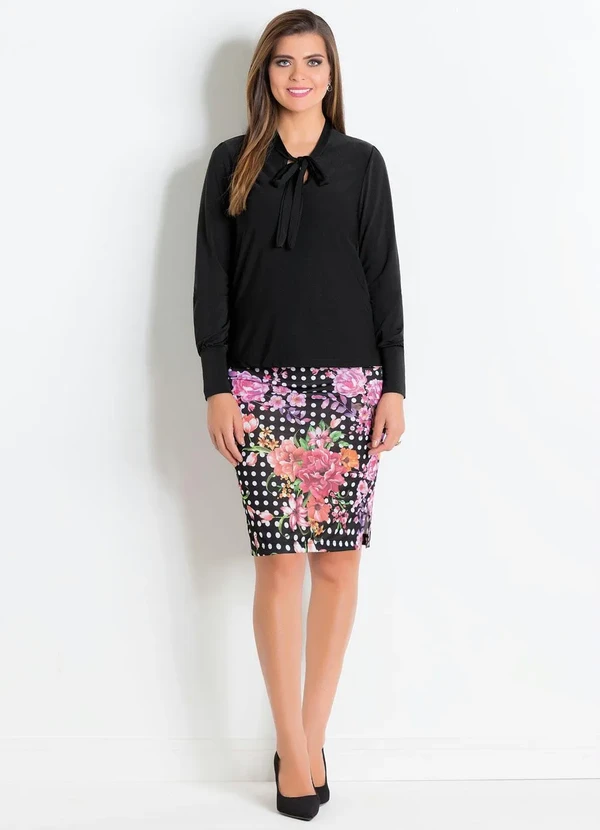 Rosalie - Camisa com Gola Laço Preta 5