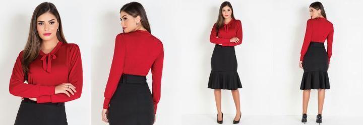 Camisa com Gola Lao Vermelha