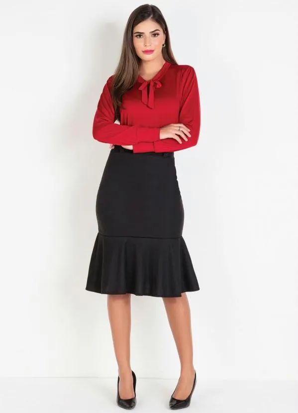 Rosalie - Camisa com Gola Laço Vermelha 3