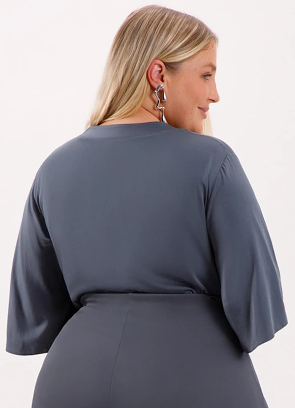 Lunender Mais Mulher - Camisa com Gola Padre e Botões Azul 2