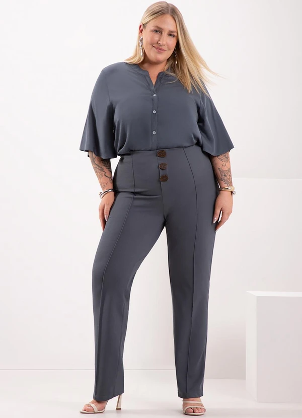 Lunender Mais Mulher - Camisa com Gola Padre e Botões Azul 3