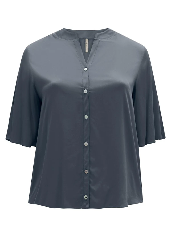 Lunender Mais Mulher - Camisa com Gola Padre e Botões Azul 5