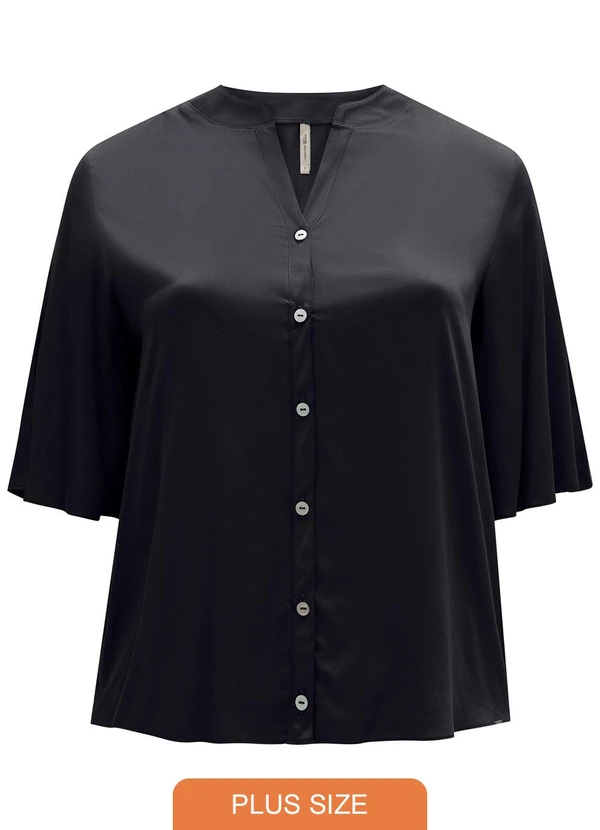 Lunender Mais Mulher - Camisa com Gola Padre e Botões Preto