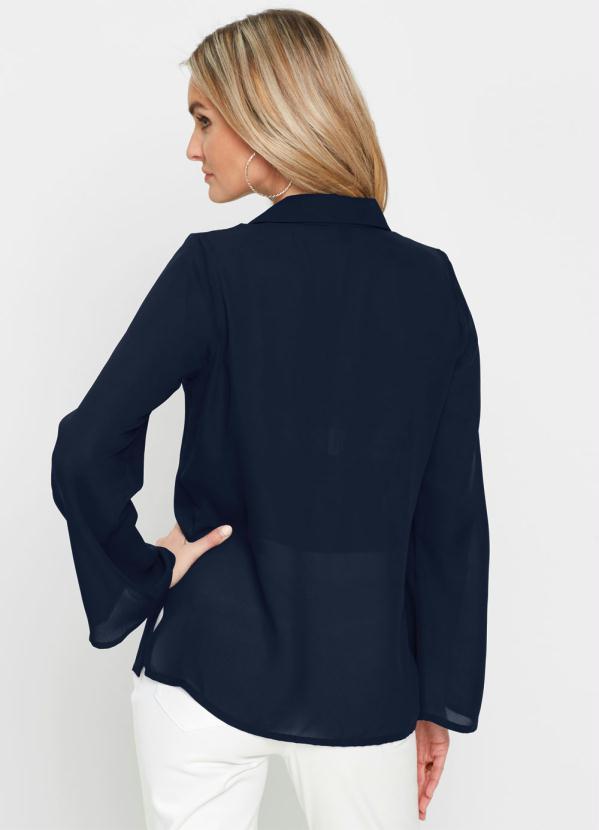 bonprix - Camisa com Gola Transpassada Azul 2