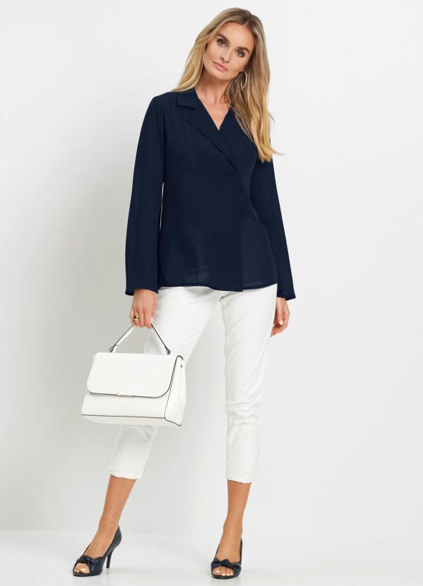 bonprix - Camisa com Gola Transpassada Azul 5