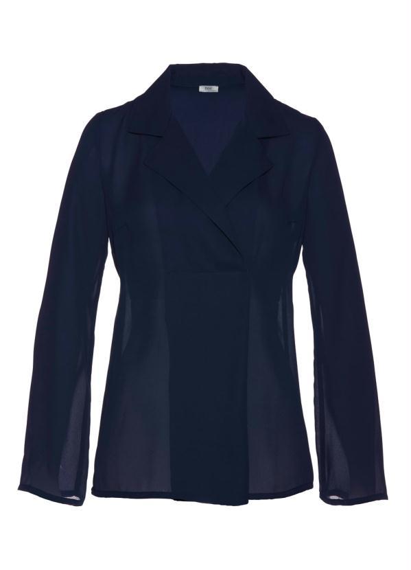 bonprix - Camisa com Gola Transpassada Azul 6