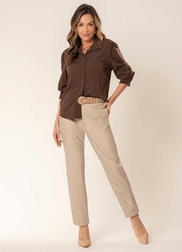 Cativa - Camisa com Mangas Franzidas nos Ombros Marrom 2